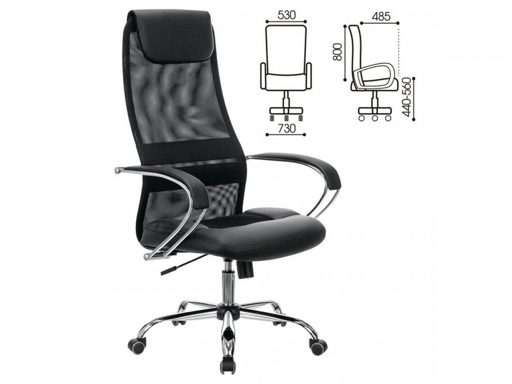 Кресло офисное BRABIX PREMIUM "Stalker EX-608 CH", хром, ткань-сетка/кожзам, черное в Кыштовке - kyshtovka.mebel-nsk.ru - фото