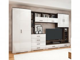 Стенка Коста МДФ (дуб венге/белый глянец) в Кыштовке - kyshtovka.mebel-nsk.ru | фото