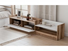 Тумба под ТВ Брауни (дуб делано/белый) в Кыштовке - kyshtovka.mebel-nsk.ru | фото